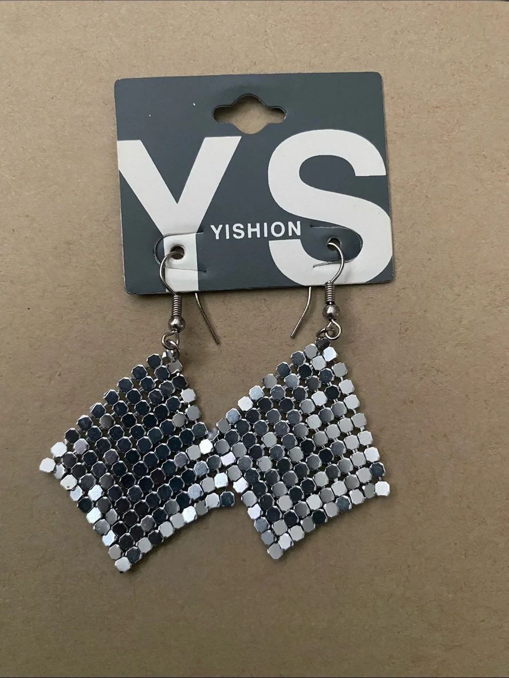 Silver Mesh Drop Earrings - Shiny Silver Dangle
